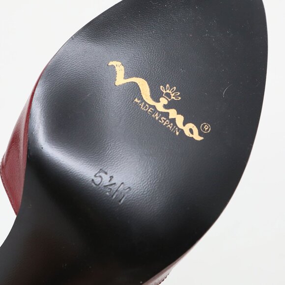 Vintage Nina Burgundy Leather Ankle Strap Peep-Toe Pumps Heels Retro 90s Classic - Picture 6 of 12